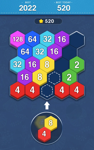 Merge Block - 2048 Hexa puzzle - Gameplay image of android game