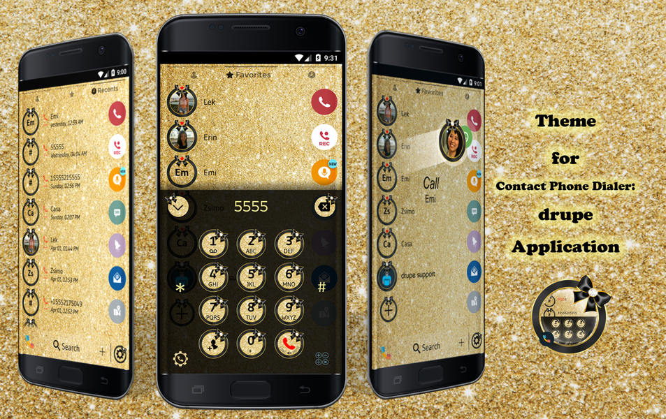 Theme Dialer Glitter Gold Bow - Image screenshot of android app