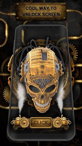 3D Golden Steampunk Skull Lock Screen - Image screenshot of android app