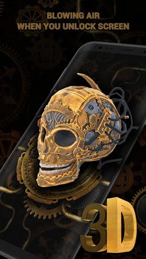 3D Golden Steampunk Skull Lock Screen - عکس برنامه موبایلی اندروید