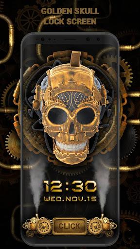 3D Golden Steampunk Skull Lock Screen - Image screenshot of android app