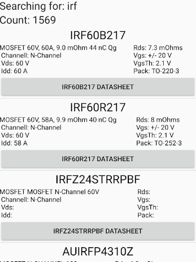 MOSFET transistors database - عکس برنامه موبایلی اندروید