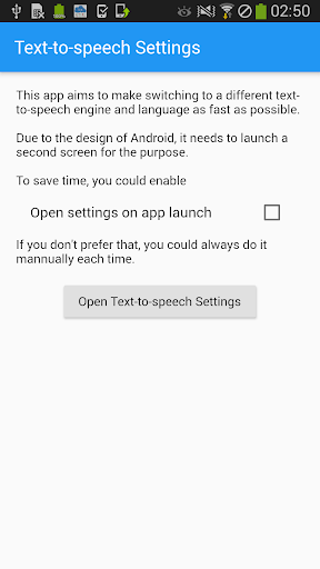 Text-to-speech settings / TTS Settings - Image screenshot of android app