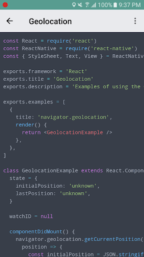 React Native Explorer with code - Image screenshot of android app
