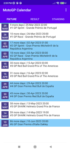 Calendar for MotoGP 2023 - Image screenshot of android app