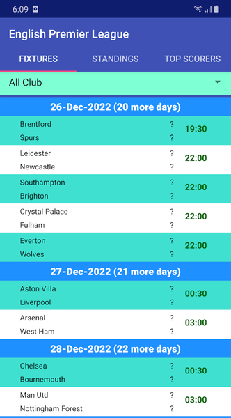 World Soccer Fixtures - عکس برنامه موبایلی اندروید