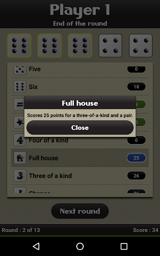 Yatzy - Gameplay image of android game