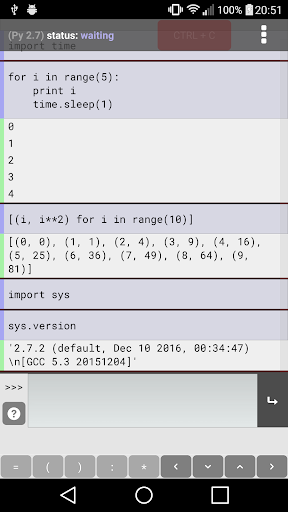 Pyonic Python 2 interpreter - Image screenshot of android app