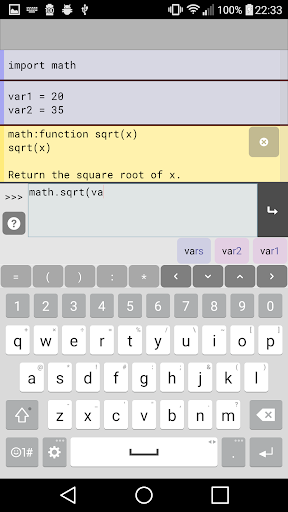 Pyonic Python 2 interpreter - Image screenshot of android app