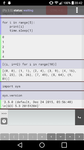 Pyonic Python 3 interpreter - Image screenshot of android app