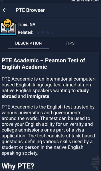 مرورگر آزمون PTE - عکس برنامه موبایلی اندروید