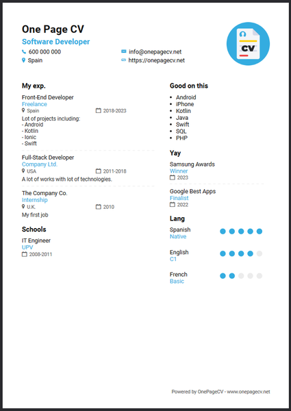 One Page CV: Create Resume PDF - Image screenshot of android app