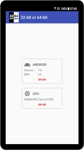 32-bit or 64-bit - Image screenshot of android app