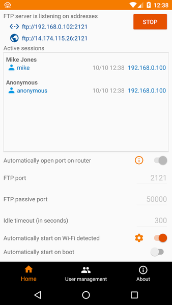 FTP Server - Multiple users - Image screenshot of android app