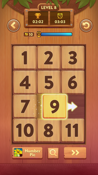 Number Slide: Wood Jigsaw Game - Gameplay image of android game