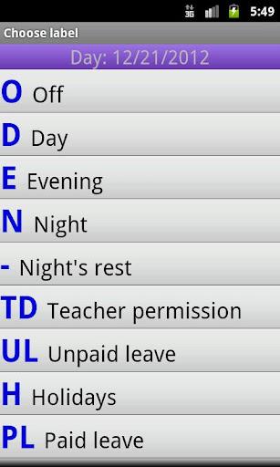 My ShiftWork Lite - Image screenshot of android app