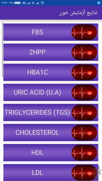 نتایج آزمایش خون - عکس برنامه موبایلی اندروید