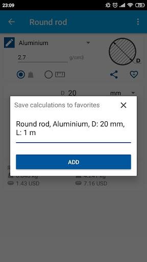 Material weight calculator - Image screenshot of android app