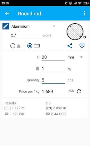 Material weight calculator - Image screenshot of android app