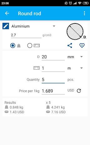 Material weight calculator - Image screenshot of android app