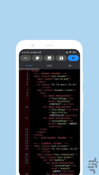 ویرایشگر و ساخت کدهای HTML - عکس برنامه موبایلی اندروید