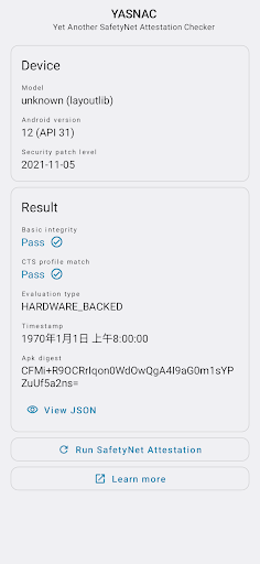 YASNAC - Yet Another SafetyNet Attestation Checker - Image screenshot of android app