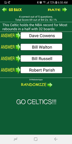 Trivia & Schedule Celtics fans - Gameplay image of android game