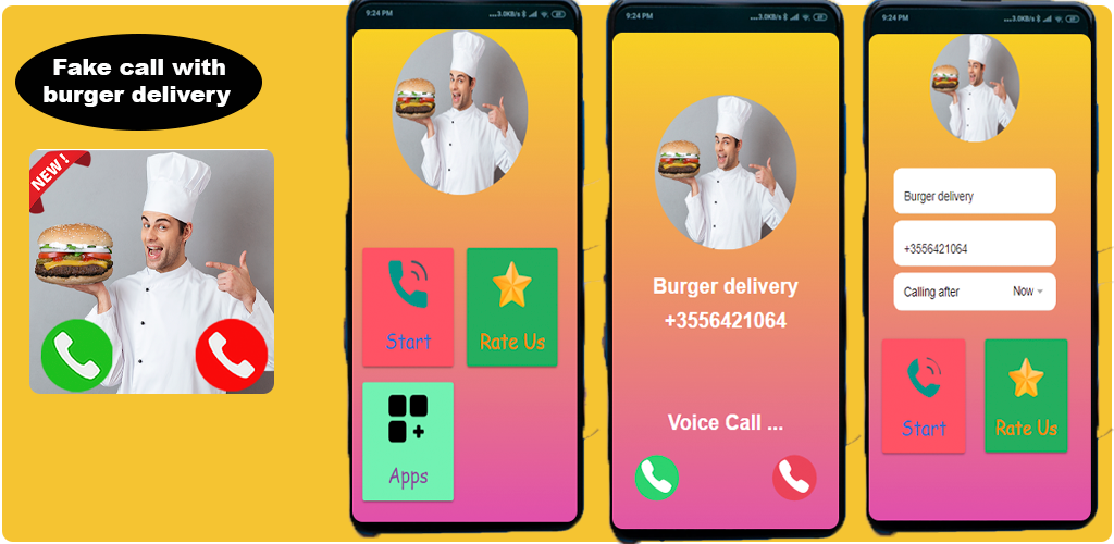 Burger delivery fake call - عکس برنامه موبایلی اندروید