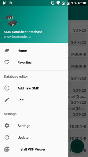 SMD DataSheet - Image screenshot of android app