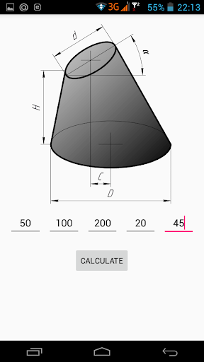 Flat pattern cone calculator - Image screenshot of android app