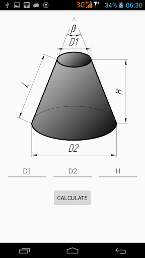 Flat pattern cone calculator - Image screenshot of android app