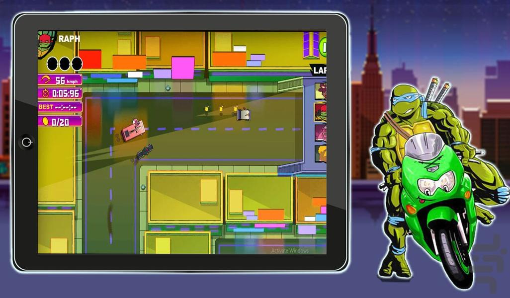 Ninja Turtles riding a motorcycle - Gameplay image of android game