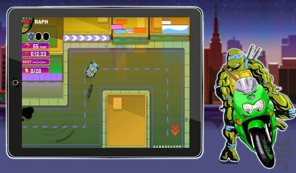 Ninja Turtles riding a motorcycle - Gameplay image of android game