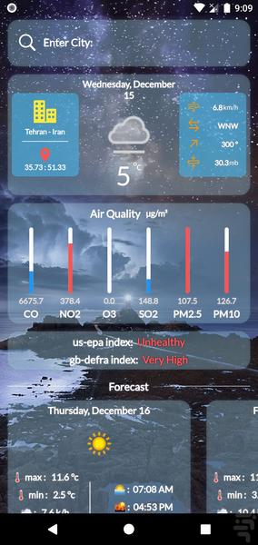 آب و هوا - عکس برنامه موبایلی اندروید