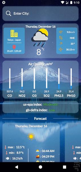 آب و هوا - عکس برنامه موبایلی اندروید