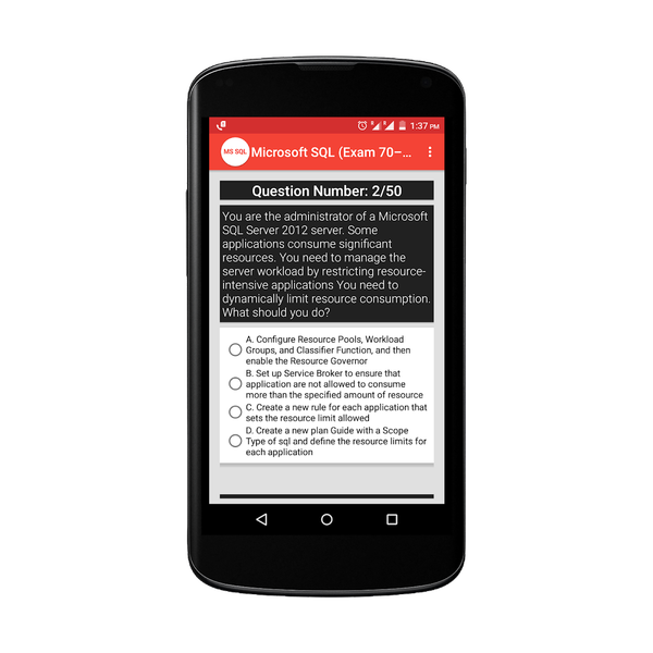 MS SQL Database (Exam 70-764) - Image screenshot of android app