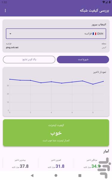بررسی کیفیت اینترنت - عکس برنامه موبایلی اندروید