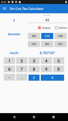 Sin Cos Tan Calculator - عکس برنامه موبایلی اندروید