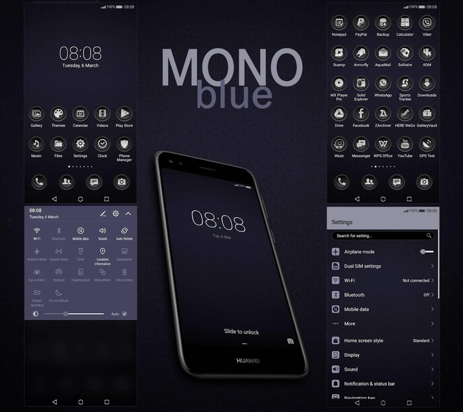 [EMUI 5/8]Mono Blue Theme - عکس برنامه موبایلی اندروید