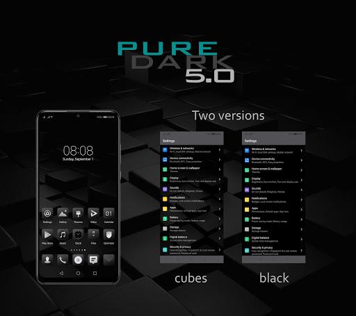 [EMUI 9.1]Pure Dark 5.0 Theme - Image screenshot of android app