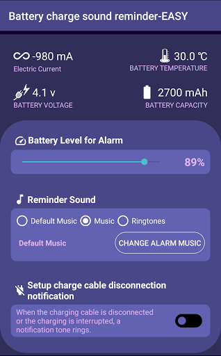 Battery charge sound reminder - Image screenshot of android app