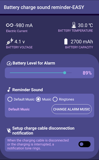 Battery charge sound reminder - عکس برنامه موبایلی اندروید