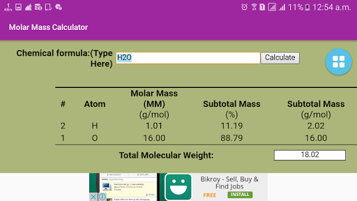 Molar store mass calculator