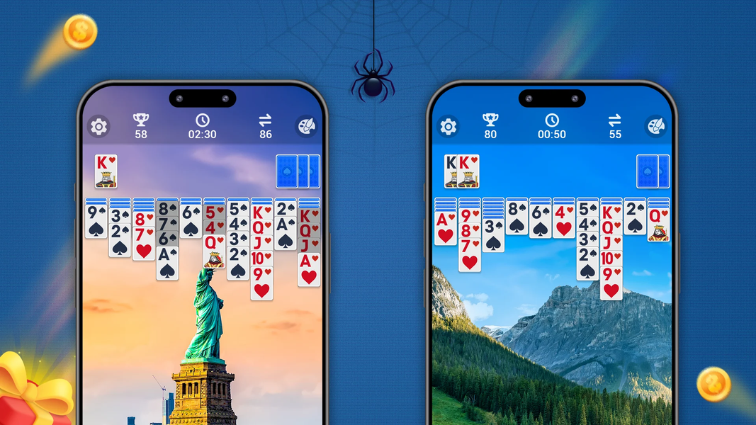 Spider Solitaire, Large Cards - Gameplay image of android game