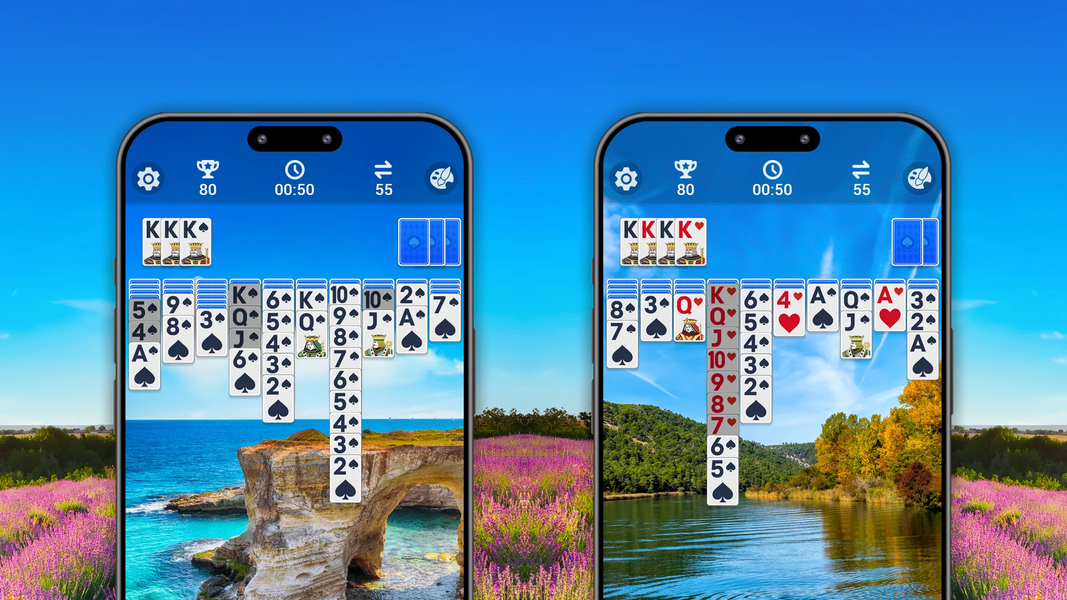 Spider Solitaire, Large Cards - Gameplay image of android game