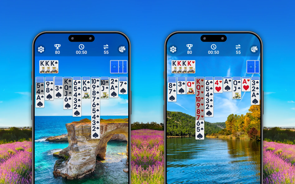 Spider Solitaire, Large Cards - Gameplay image of android game