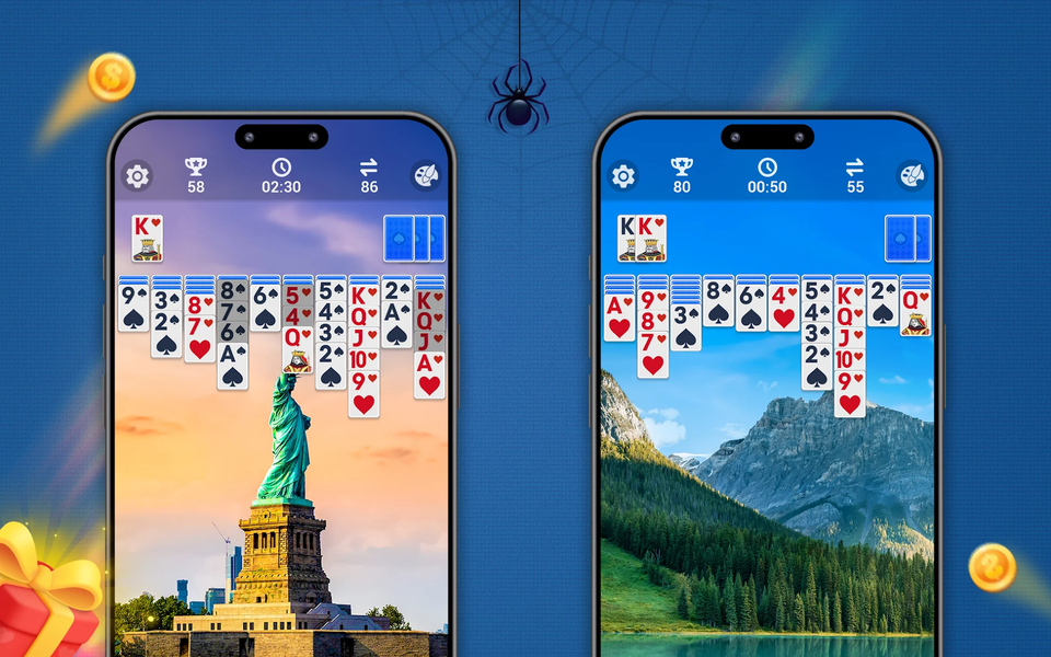 Spider Solitaire, Large Cards - Gameplay image of android game