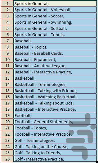 مکالمه انگلیسی ورزش - عکس برنامه موبایلی اندروید