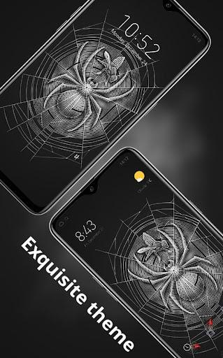 Black theme | giant venomous spider and net - Image screenshot of android app