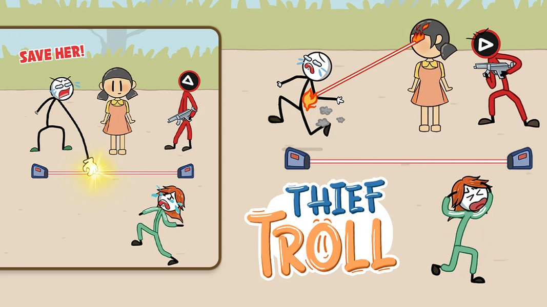 Thief Troll - Stickman Robber - Gameplay image of android game